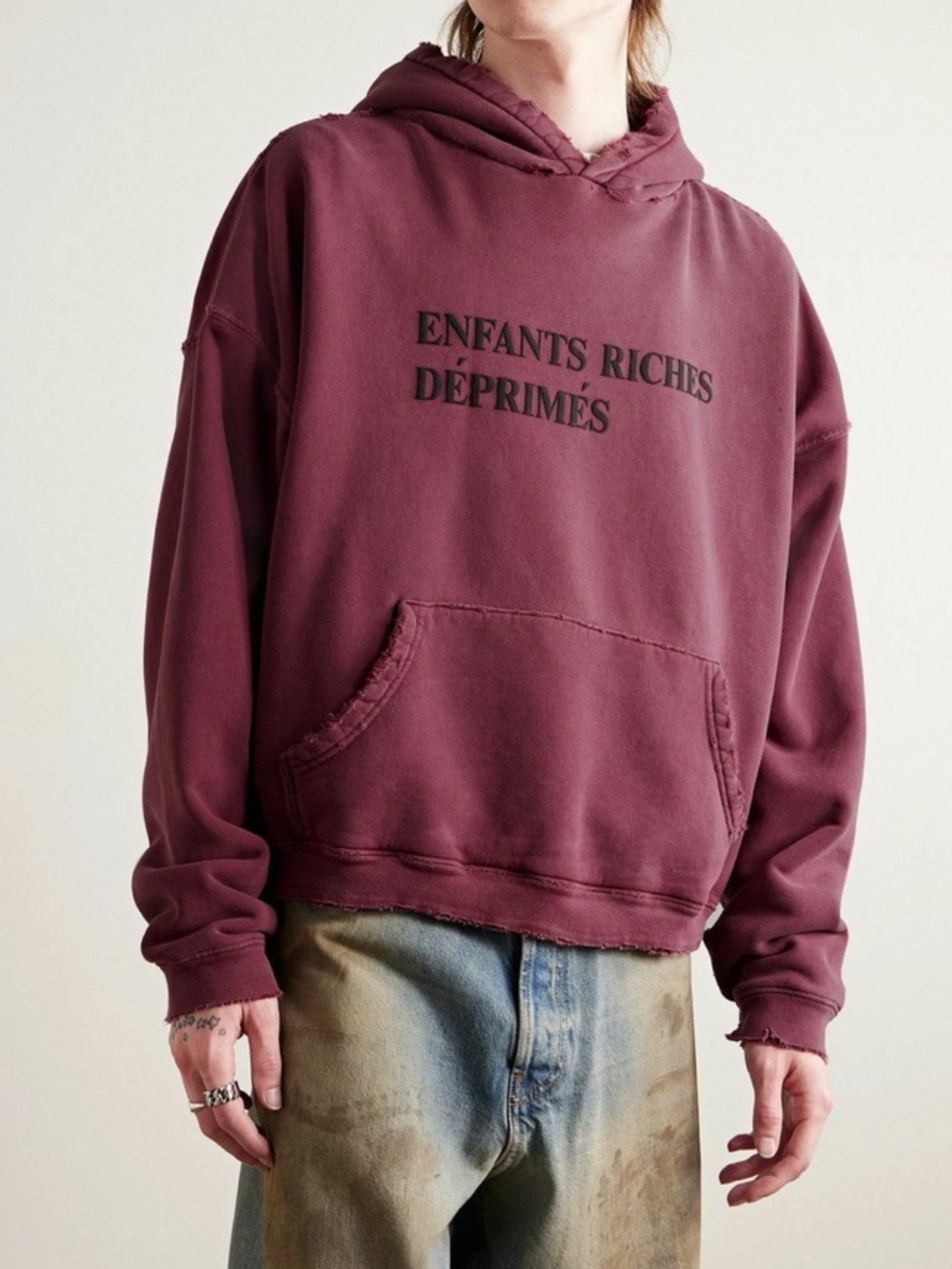 NWT ENFANTS RICHE DEPRIMES 'Thrashed' Hoodie Burgundy Sz L Designer Streetwear